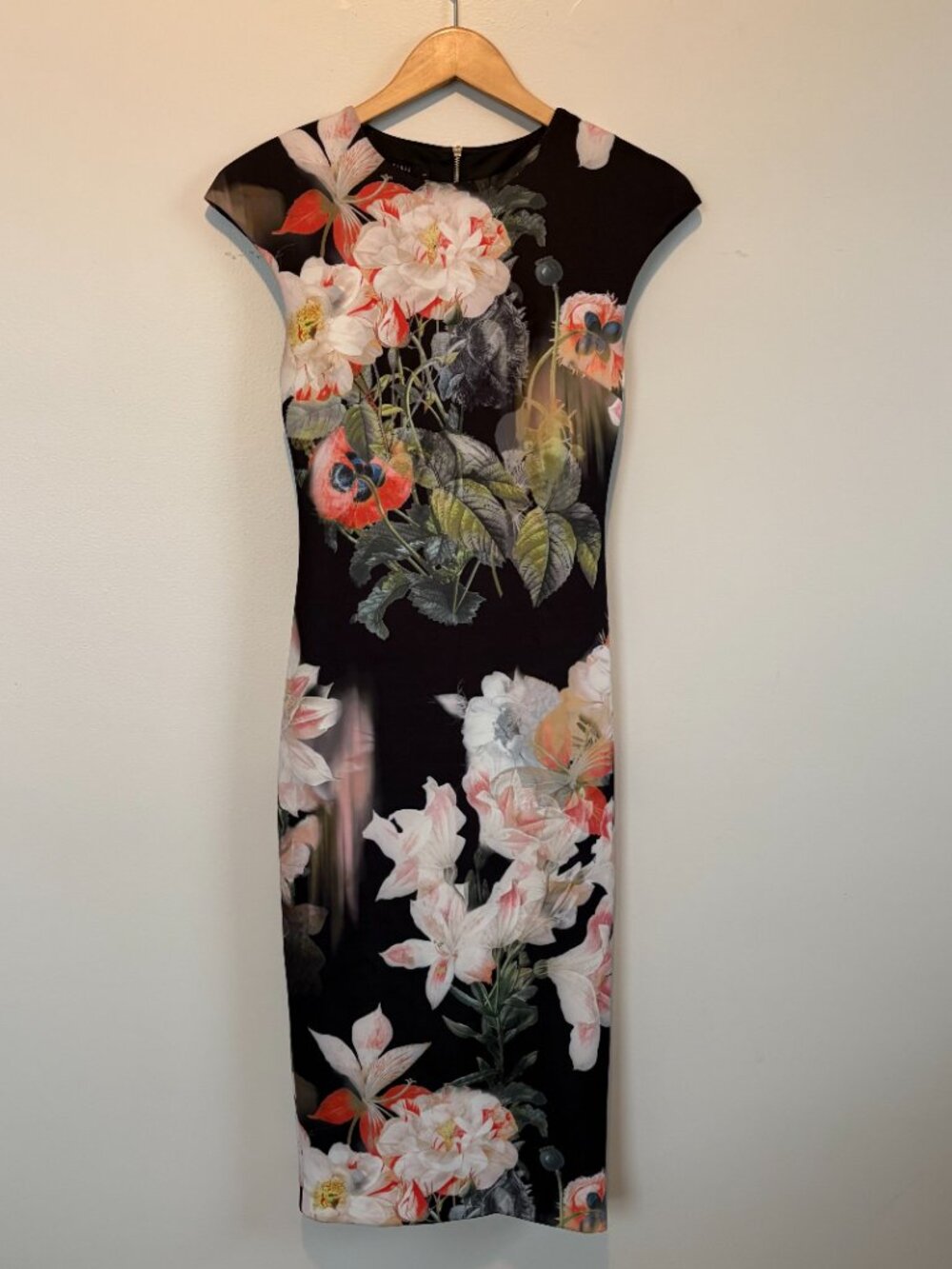 Ted Baker Floral Fitted Midi Dress | Size 1